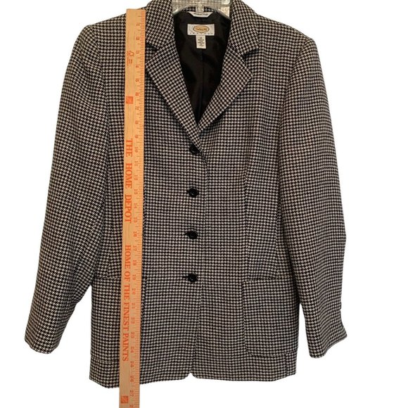 TALBOTS Petites Wool Houndstooth Blazer Italy Jacket 10 Black White Pockets - Picture 7 of 9